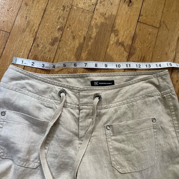 INC 100% Linen Capri pants women’s size 4 bejeweled cargo y2k - Picture 8 of 10